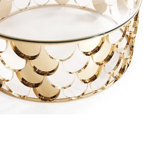 Modern Glass &amp; Gold Round Coffee Table