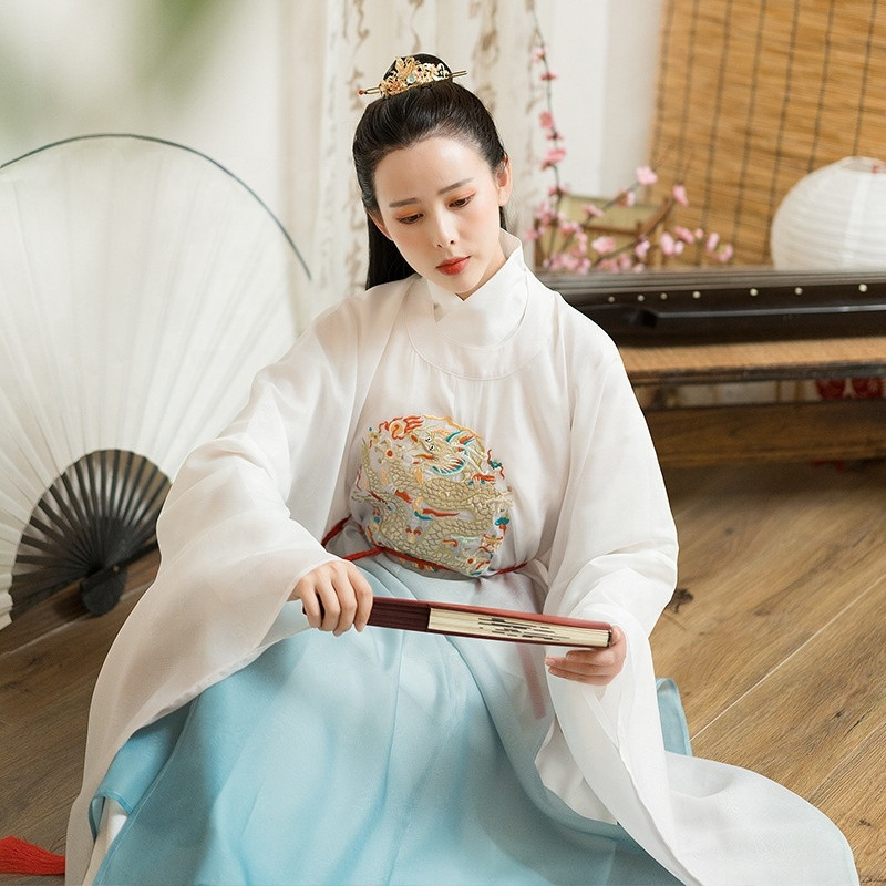 Buy National Ming Dynasty Robe Gown Hanfu With Round Collar Chinese ...