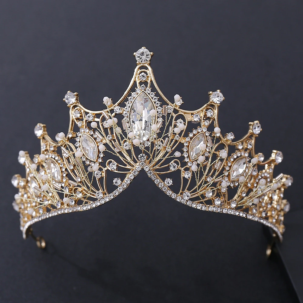 New Bridal Crystal Rhinestones Pearl Bridal Hair Accessories Pageant Crowns Baroque Women Wedding Crown And Tiaras
