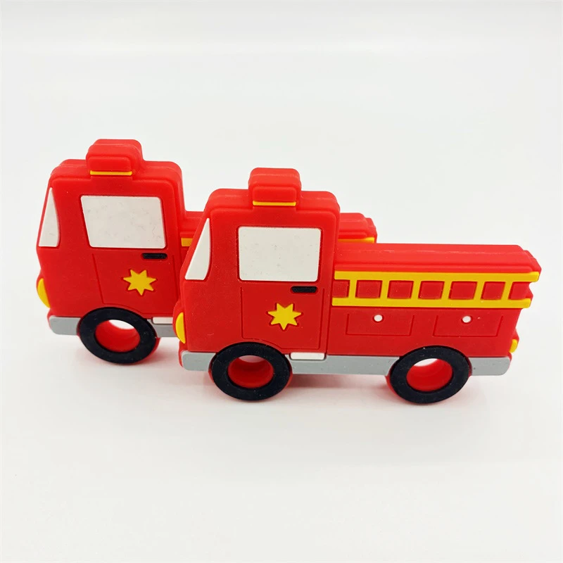 New car design silicone baby teether toys fire truck