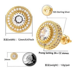 New Hip-Hop Iced Out Bling Stud Earrings For Men Women Luxury Golden statement Micro Pave Cubic Zircon Round Stud Earring Gifts