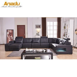 new model secctional U shape 8 seater living room genuine leather sofa set