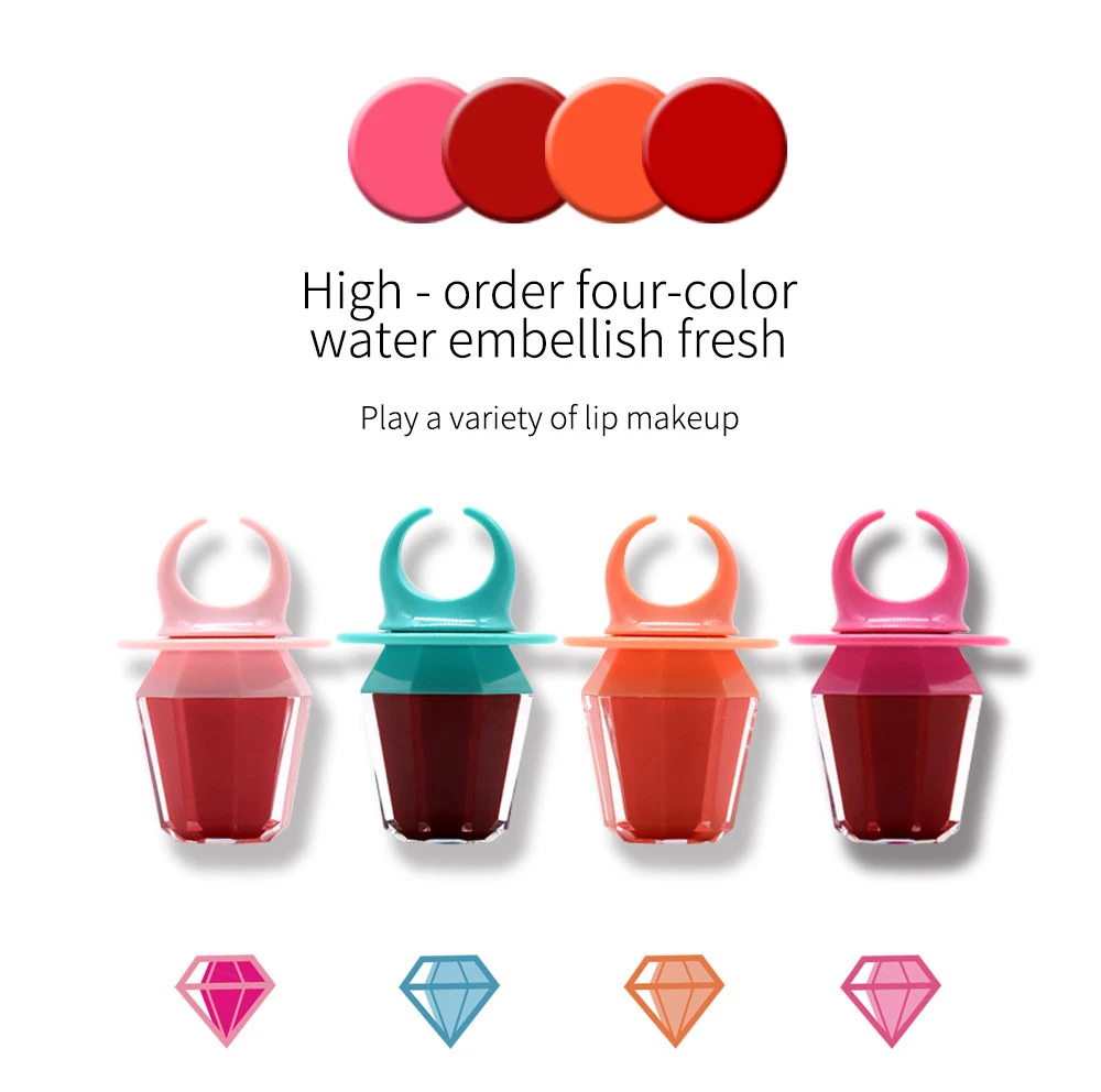 New Style Cute Colorful Ring Liquid Lipstick Long-lasting Moisture Natural Bright Diamond Shape Lip Gloss