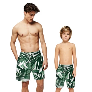 New Style Punch Bandage Maillot High Waist Tropical Leaves Swim Trunks Men Board Shorts