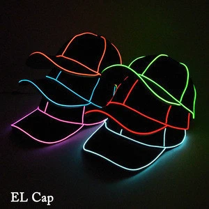 Newest EL Wire Glowing Single Color Baseball Cap 10Color Select with DC-1.5V Inverter Party Hats for Halloween Decoration