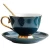 Import Nordic dark green coffee cup and saucer set creative ceramic coffee cup household simple afternoon camellia tea cup with spoon from China