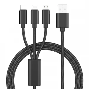 Nylon braided 3ft 6ft 10ft 3 in 1 usb 3.0 charger cable micro usb 8pin type C fast charging data cable for mobile phone