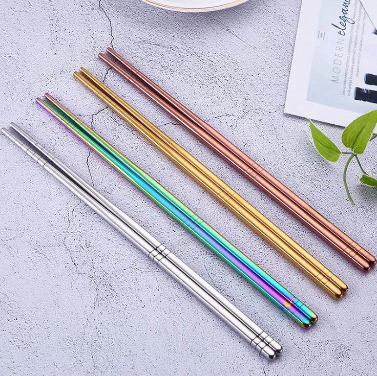 O290 Colorful Reusable Portable Antiskid Household Metal Gold Chopsticks Stainless Steel Chopsticks