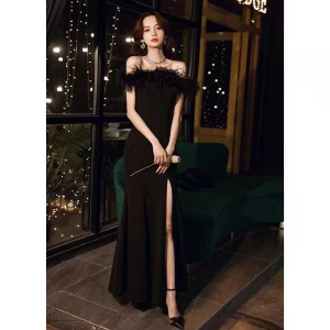 One-shoulder ladies banquet fishtail evening dress black prom dresses