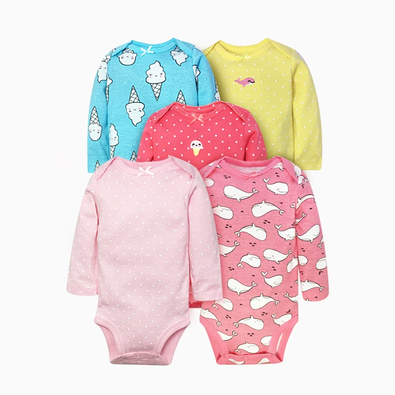 Online sale 5-pack baby romper clothes long sleeve girl bodysuit babies wears newborn