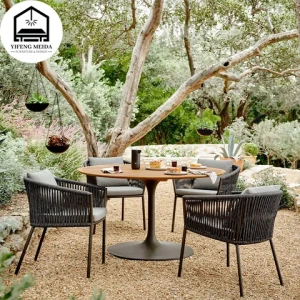 Outdoor Rope Wicker Lounge Chair Frame Garden Chair Rattan Woven Dining Stool Hotel Chairs Dining Room Furniture Patio Aluminum