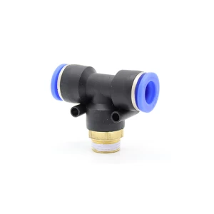 PB pneumatic pipe fittings T type brass thread 8mm tube 1/8NPT thread plastic air hose quick connector fittings