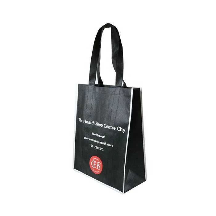 Personalized Logo Printing Black Non Woven Bag Supermarket Take Away Gift Bags With Slogan Print