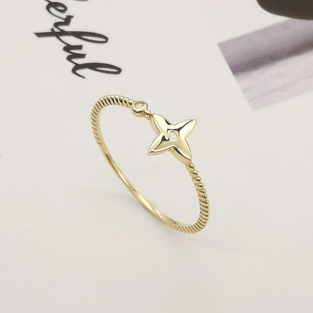 Popular Real 9K Solid Gold Star Shape Finger Ring, Fashion Small Dainty Ring 9K Real Gold Women Jewelry