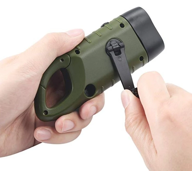 Portable Carabiner keychain Mini Rechargeable hand crank generator Flashlight,Solar & hand Crank dynamo Torch