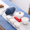 portable chinese travel stackable tea cup set porcelain white mug with infuser