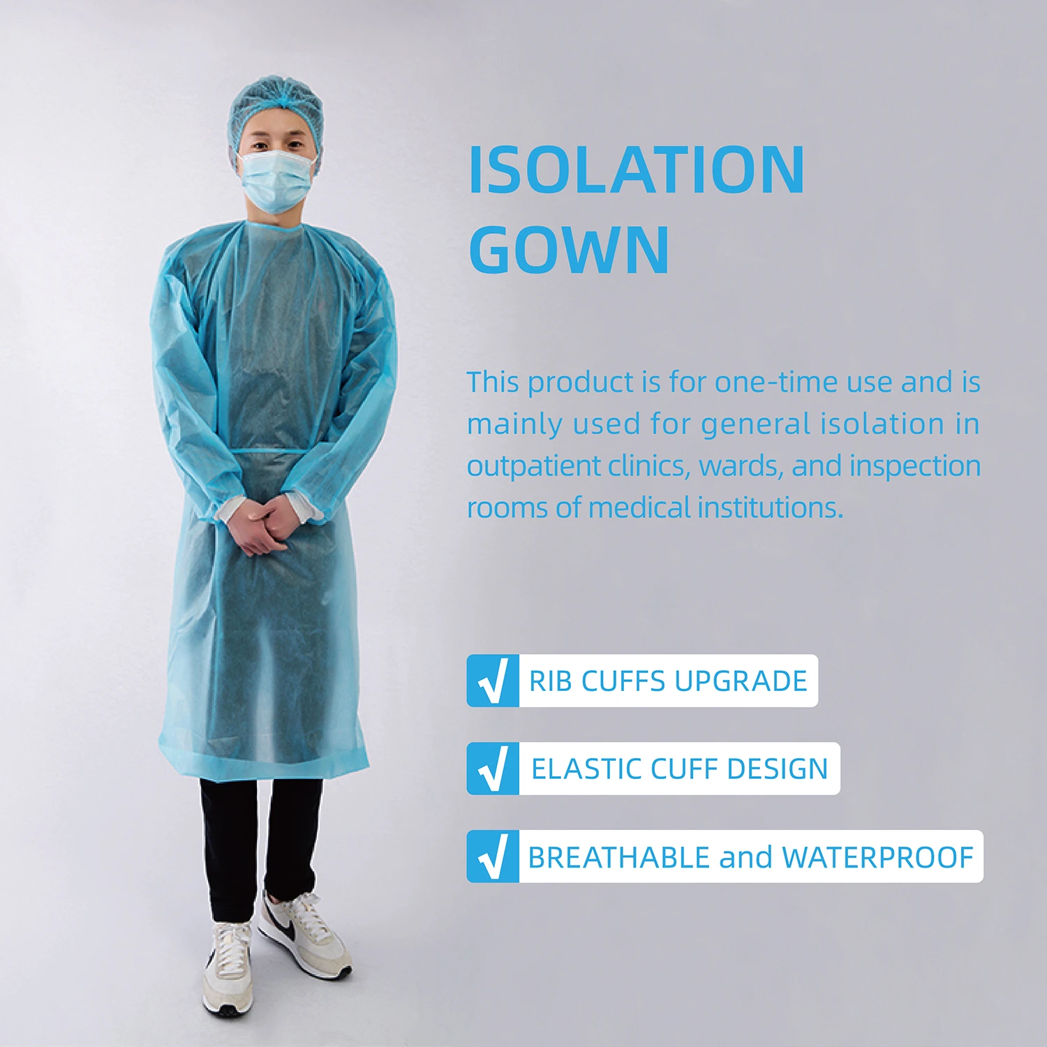 pp+pe disposable isolation gown pe coated pp non- woven isolation gown