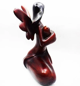 Promotional Dull Red Wood Crafts Religious Woman with Baby Figurine Statue