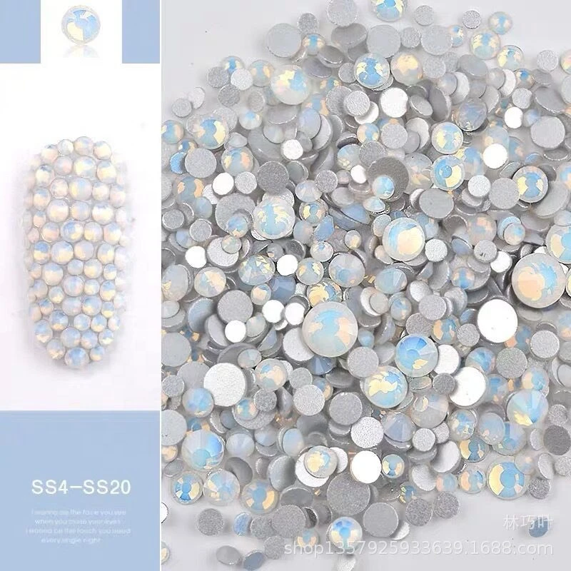 Pujiang Wholesale  High Quality ss3-ss30 mix sizes Flatback Pink white Opal Glass Non Hot Fix Rhinestones for Mobile Nail Art