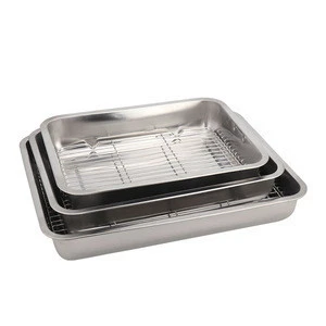 Rectangular Baking Tray Roasting Pan With Rack Stainless Steel Baking Pan Sheet With Cooling Rack