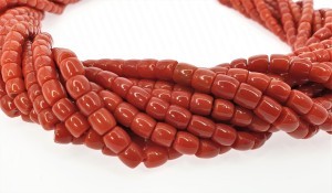 RED CORAL DRUM BEADS 4 MM STRANDS