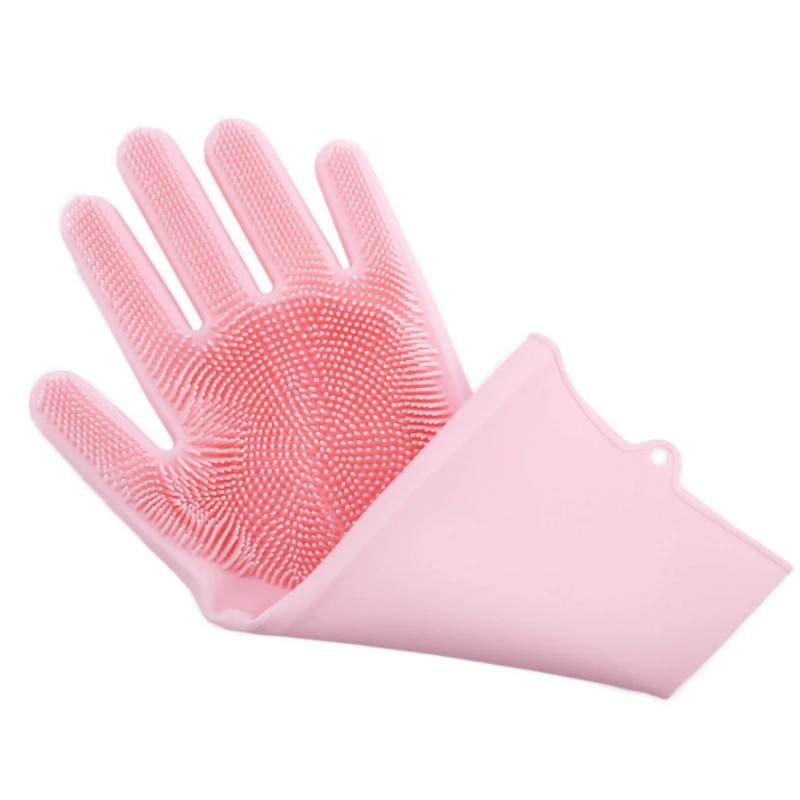Reusable Household Cleaning Gloves BPA Free Silicone Dishwashing Gloves With Wash Scrubber