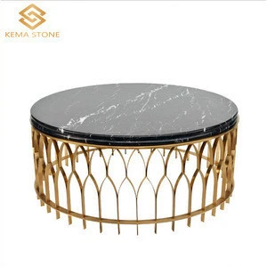 Round Stainless Steel Black Marble Coffee Tables For Family