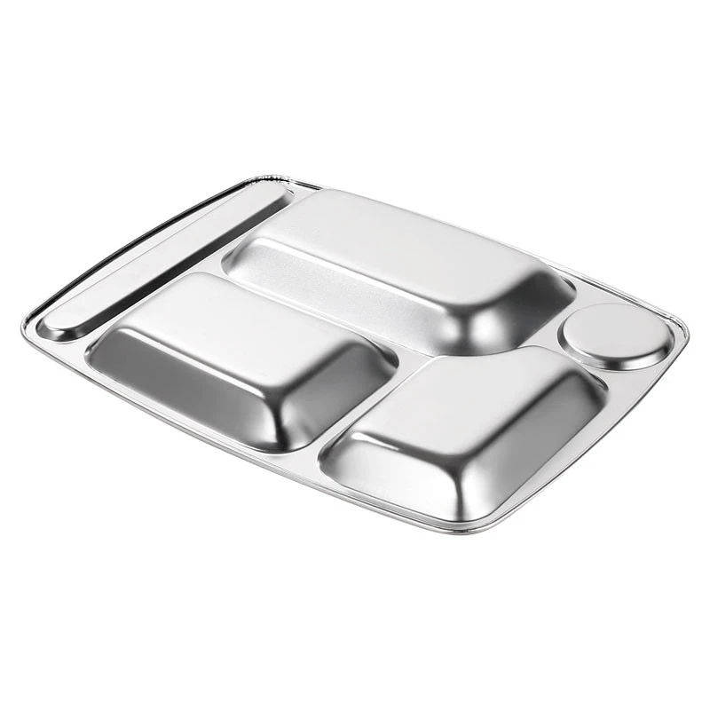 school hospital food plate metal stainless steel 5 compartments divided lunch tray plate