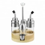 Seasoning Set with Wooden Tray Salt, Pepper Shaker Set, Oil, Vinegar Cruet Set