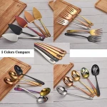Shiny Copper Silverware Set,Stainless Steel Golden Flatware Serving Set 4 Pcs,Cake Server Cold Meat Fork Pierced Serving Spoon