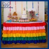SK003H1 Wedding hot sale six tiered polyester rectangula ruffled pleated colored rainbow steps in bridal table skirting
