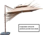 Solar 10-ft Solar LED 360 Degree Rotating Hanging Umbrella,Tilt Adjustment and Easy Open with Cross Base & Weight Base
