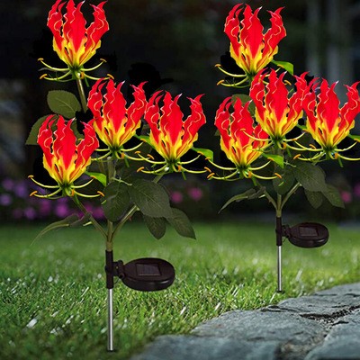Solar Lighting Product Lily Artificial Flower Decorative Flower Lights Solar Powered Lily Flower Light With Flame Effect