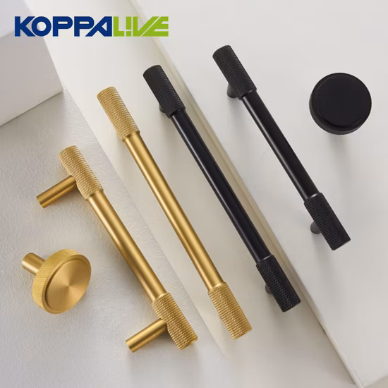 Koppalive Modern Solid Brass Drawer Handle Knurled Kitchen Cabinet Knob Gold and Black Wardrobe Pulls for Furniture Door