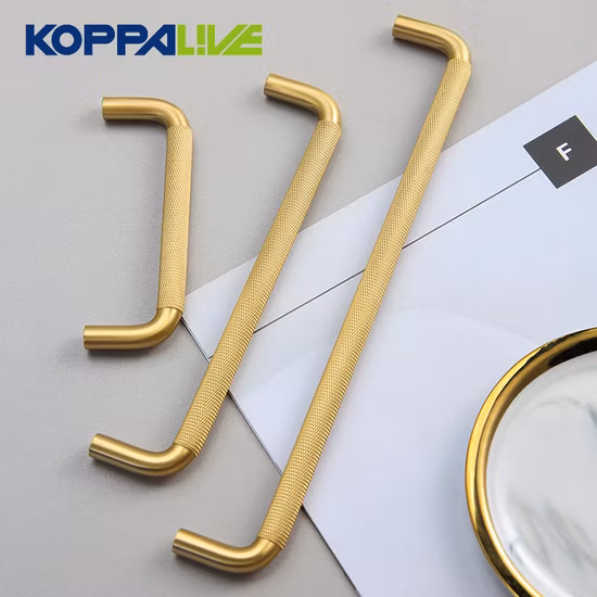 Import Koppalive OEM Custom Brushed Solid Brass Gold U-Shape Furniture Cabinet Knurled Textured Handles Pulls from China