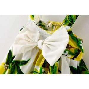 Special Baby Girl Summer Dress with Pink or Yellow Lemon Print  white bowknot