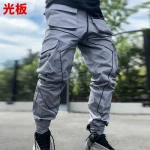 straight leg slacks Cargo Pants Men Custom Elastic Waist Trousers Loose Multic Pockets reflective tactical Pants stack pant mens