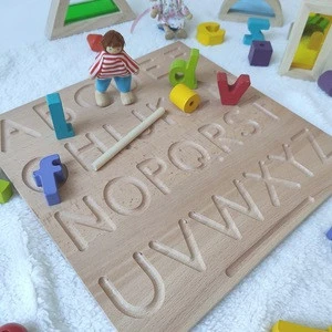 Teaching Material Montessori Language Learning Double Sided letters wooden alphabet tracing board