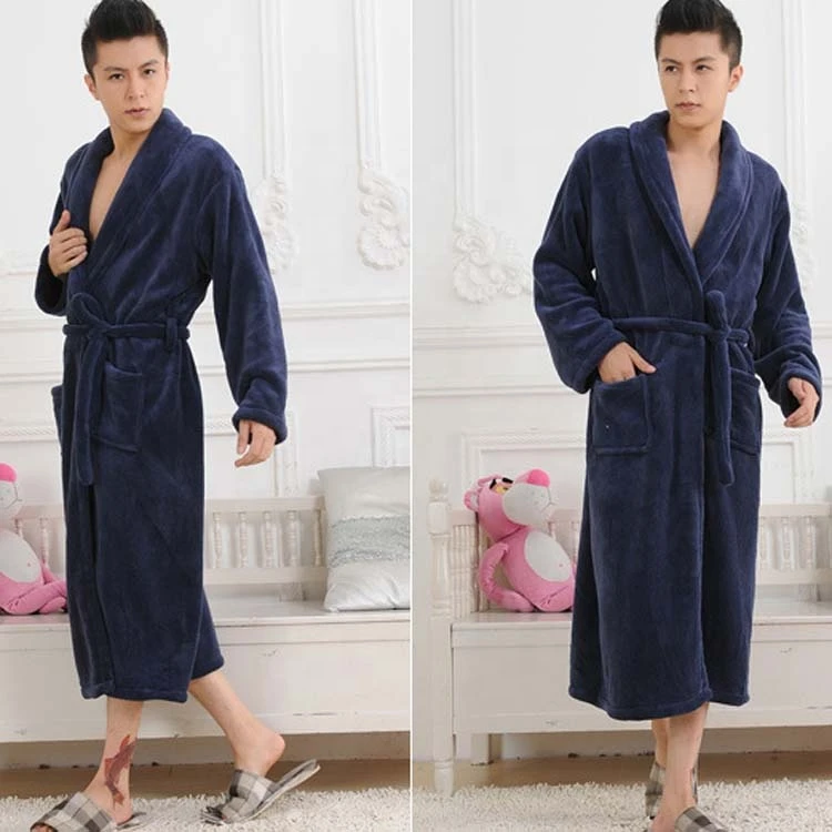 Thick Warm Long Flannel Bathrobe Plus Size mens Bath Robe Shawl Collar Winter Bridesmaid Robes