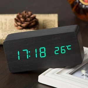 Top Sale Digital LED USB AAA Alarm Clock Sound Control Wooden Despertador