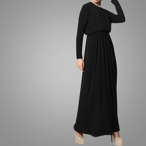 Traditional Turkey Design Abaya High Quality Muslim Maxi Dress Round Neck Islamic Clothing Black Kaftan Robe
