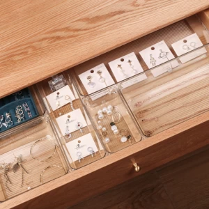 Transparent Korea Japanese desktop storage box divider kitchen tableware stationery organizer box