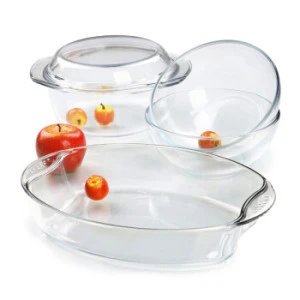 Transparent round oven safe pyrex glass cooking pot / glass bakeware dinnerware set