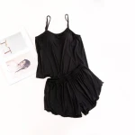 Two-piece set with chest cushion home wear womens summer pajamas free bra cup one-piece plus size sling vest shorts