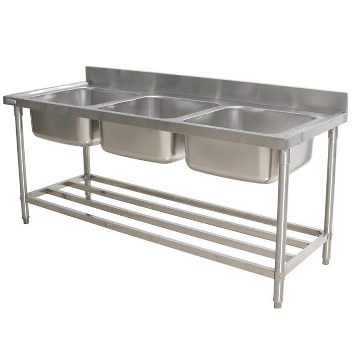 Unique 3 Compartment Kitchen Sink Work Table in Malaysia/Stainless Steel Commercial Sink Bench Laundry Sink Factory