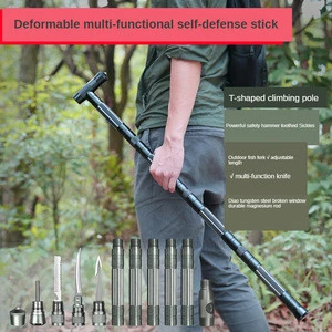 Walking Stick Multifunctional Self-Defense Stick T-Shaped Four And Six Sticks With Medium Knife Tactical Stick Outdoor Products