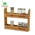 wall mounted 2 tier wood wooden spice herb storage rack jar holder