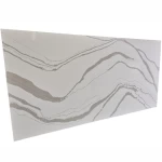 Wave Vein Kitchen Calacatta Design White Quartz Stone Slab for Counter Top