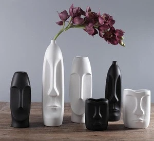 white black Tiki head figurine ceramic flower vase modern style