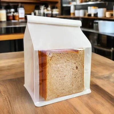 White Paper Bakery Bag Clear Window for Baked Food Packaging Toast Sealed Bread Packing Bag with Wire